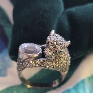 Vintage SS Marcasite Panther and Light BlueTopaz Ring.